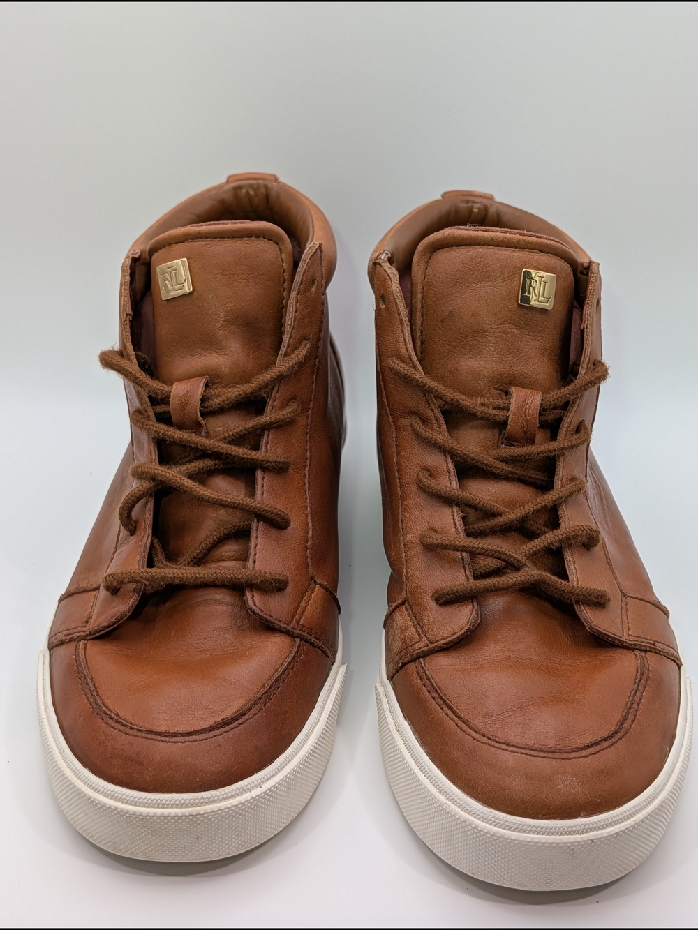 Woman Ralph Lauren Brown Leather High-Top Sneakers